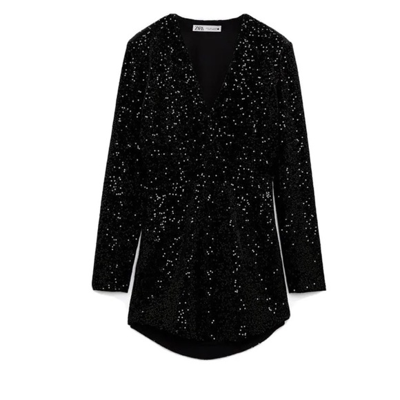 6. | Size Small | Zara | Black Sequin Velvet Dress - Picture 6 of 9